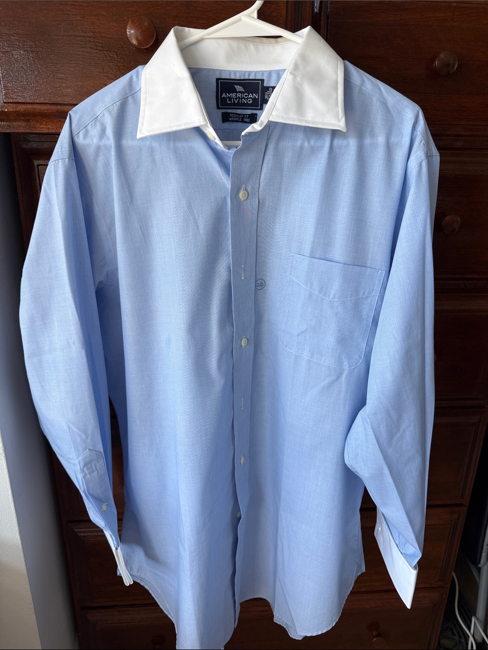 American Living Light Blue Dress Shirt with White Contrast Collar